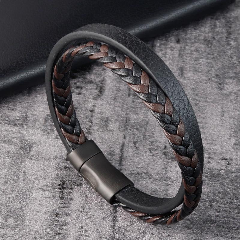 Luxury Stainless Steel Accessories Match Men's Leather Bracelet Multi-layer Hand-woven Bracelet Handsome Boy's Valentine's Gift