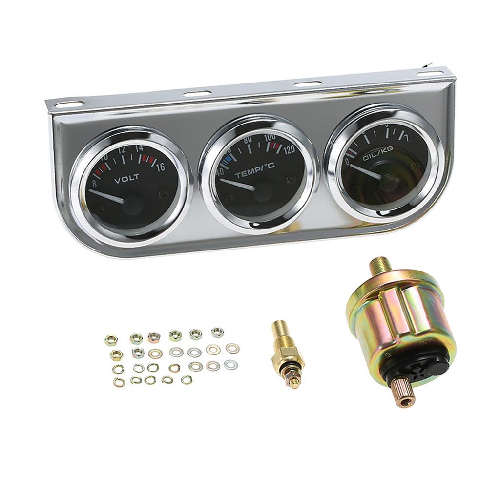 52MM Oil Pressure Fahrenheit Water Temperature Gauge Voltmeter Chrome 3 In 1 Gauge Kit  Car Motorcycle Meter