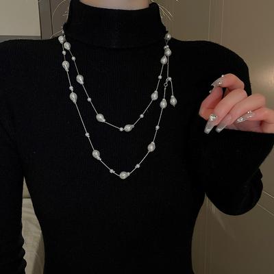 Exaggerated Long Pearl Sweater Necklace Niche High-end Multi-layer Stacked Collarbone Chain Necklace