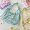 Sweet Double Sided Vest Bag Cloth Canvas Tote Bag Casual Lattice Shoulder Bag  Women