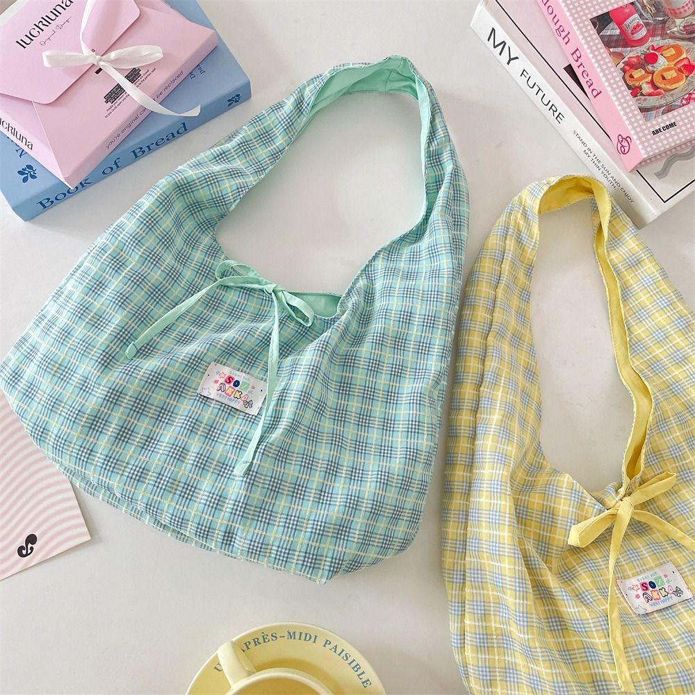 Sweet Double Sided Vest Bag Cloth Canvas Tote Bag Casual Lattice Shoulder Bag  Women