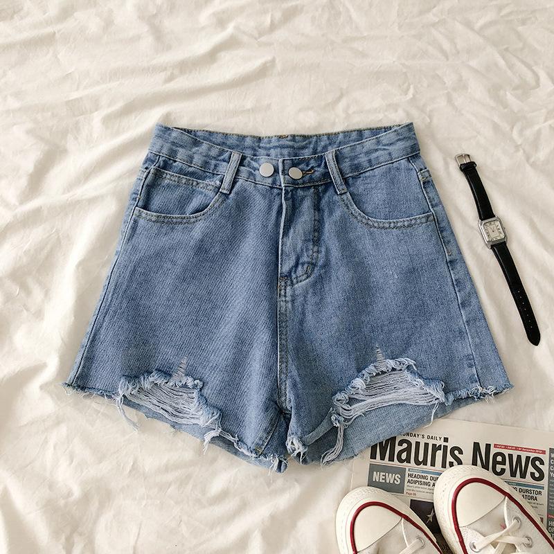 Pants Fashion Versatile Women's Summer High-waisted Thin Thin Section Loose A-line Wide-leg Pants Broken Holes Burlap Sub Denim Shorts Individuality