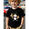 European Sizes Boys' Short-Sleeve T-Shirt | Featuring 'Cat with Bell and Stars' Print, Trendy Design, Soft and Comfortable, Perfect for Outdoor