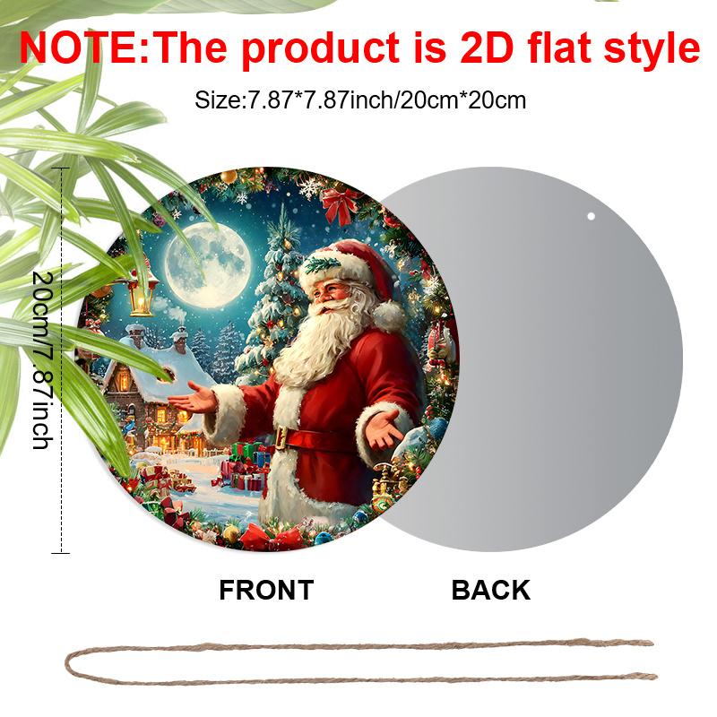 Panneau de Noël en Aluminium Coloré Plat 2D - Ornements Figurine Navidad avec Motif Père Noël & Couronne - Idéal pour Porte d'Entrée, Mur, Porche, Clôture