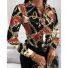 Autumn Loose Women's Fashionable All-match Shirt Long Sleeve V-neck Button Print Shirt