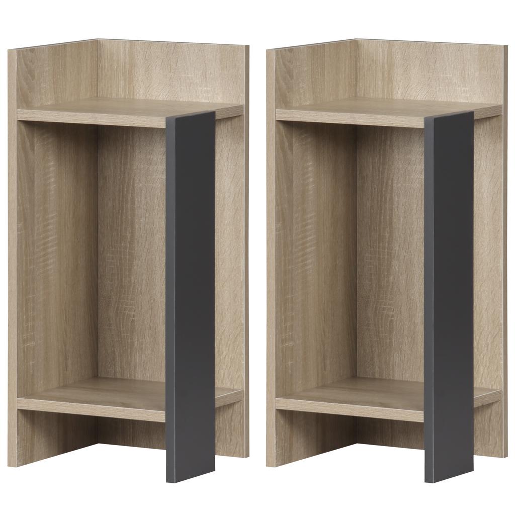 Modern Grey Nightstand with Open Shelf, Set of 2 in Chipboard for Bedroom and Living Room, 27x25x60cm