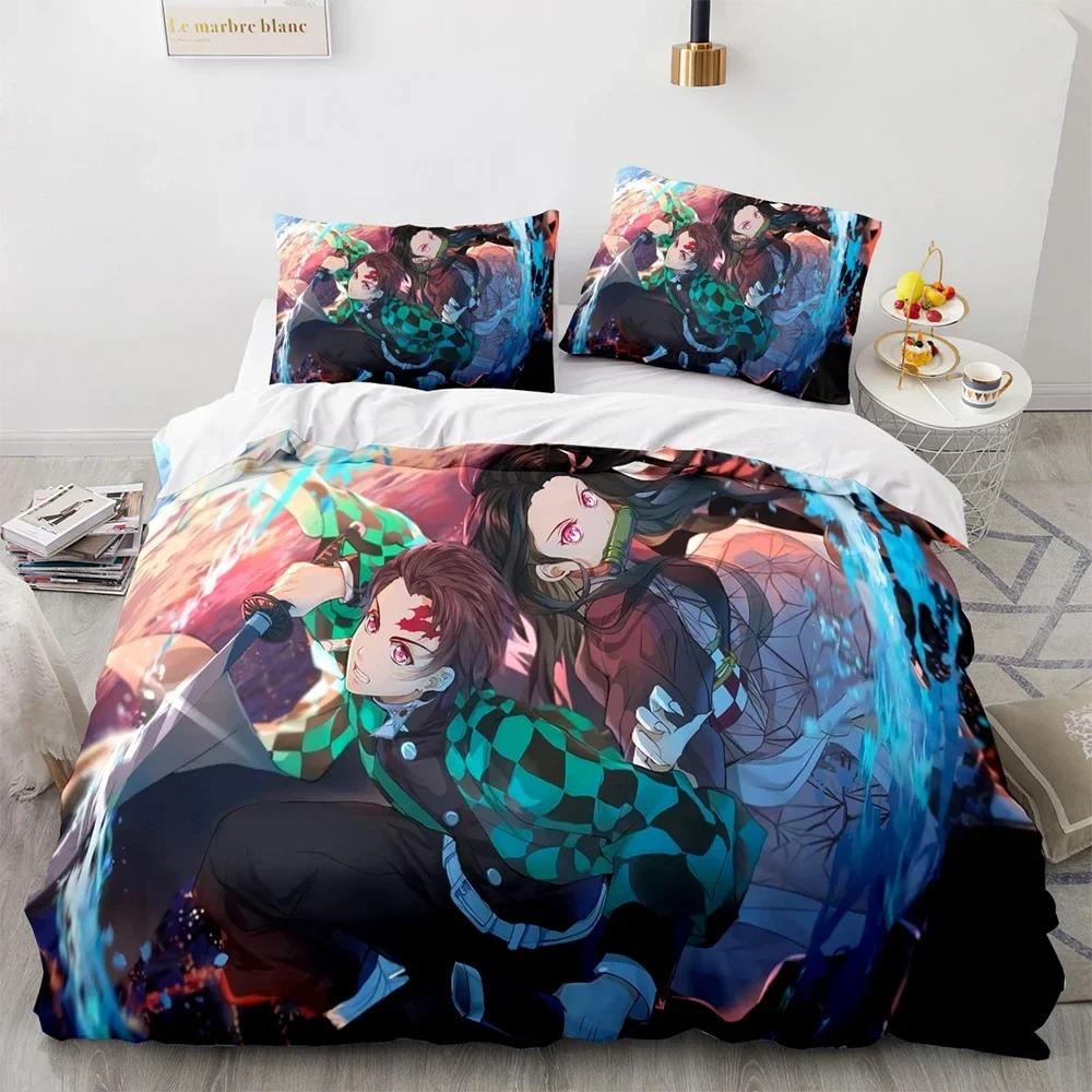 Anime Demon Slayer Kamado Tanjirou Sängkläder Set Påslakan Örngott Täcke King Queen Size Pojkar Vuxna A