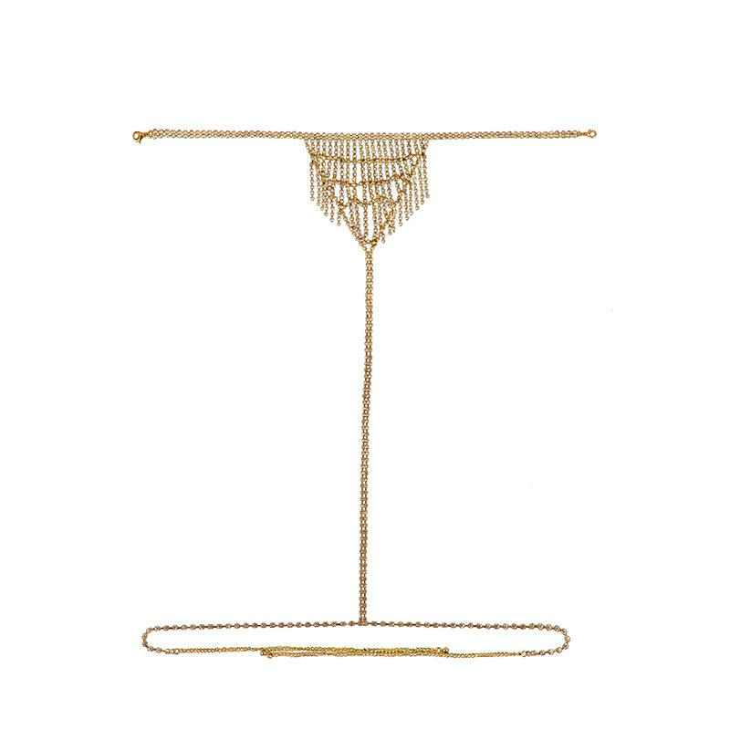 Lanț de corp cu ciucuri complet cu diamante pentru femei Lanț tanga cu strasuri Stil european Accesoriu de corp pentru club de noapte Plajă