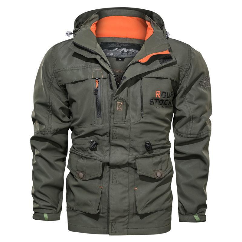 Men's Mid-Length Casual Hooded Plus Size Jacket for Spring and Autumn.