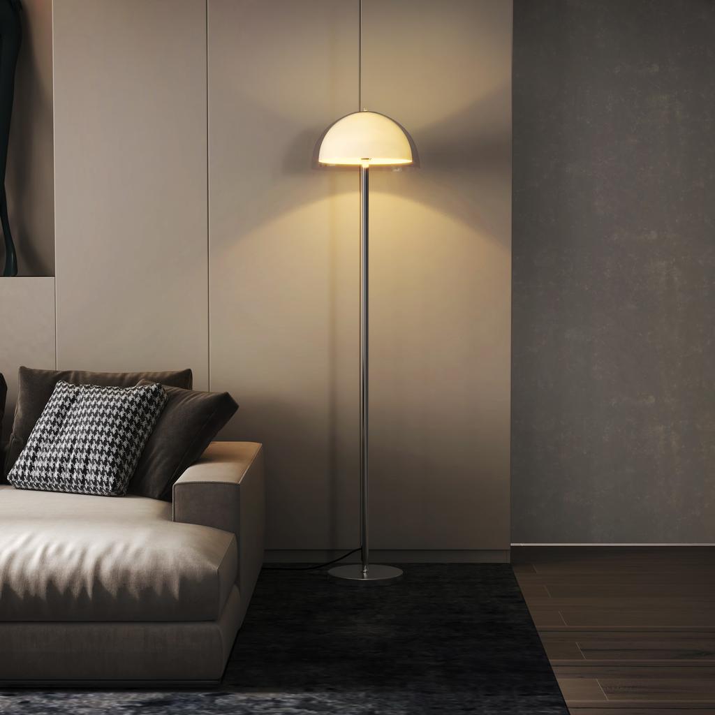 Modern Floor Lamp with Double-Layer Lampshade, in Metal and Acrylic, diameter 35x150 cm, White