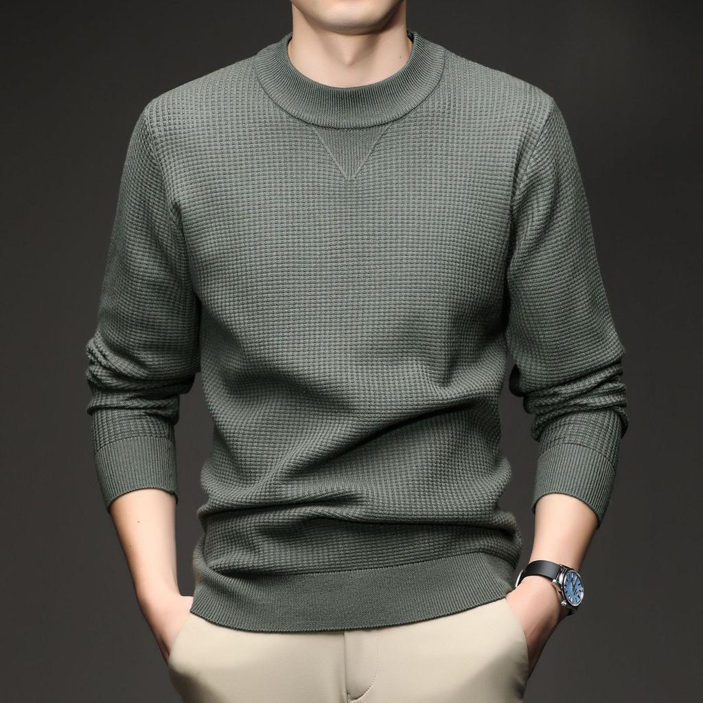 Men's Douyin Bestseller Autumn/Winter Knitwear: Trendy Round Neck Solid Color Jacquard Thick Sweater