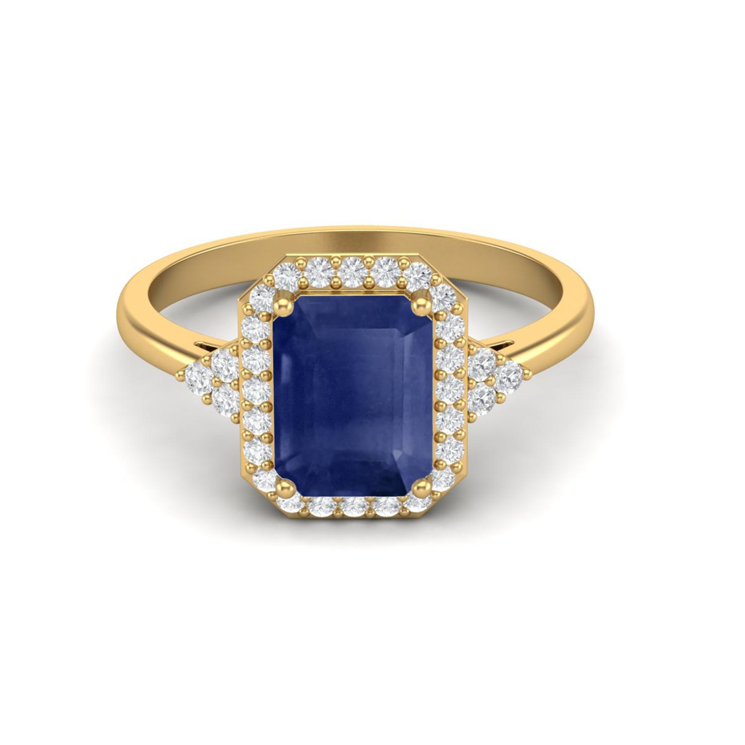 7X5mm Octagon Blue Sapphire 925 Sterling Silver Gold Vermeil Solitaire Women Wedding Ring