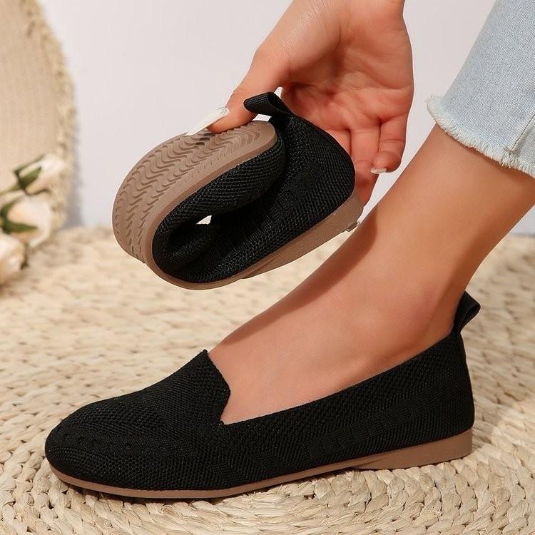 Foreign Trade Large Size Single Shoes New Fly-woven Mesh Surface Shallow Mouth One Pedal Lazy Flat Bottom Casual Women's Shoes Trendy Black