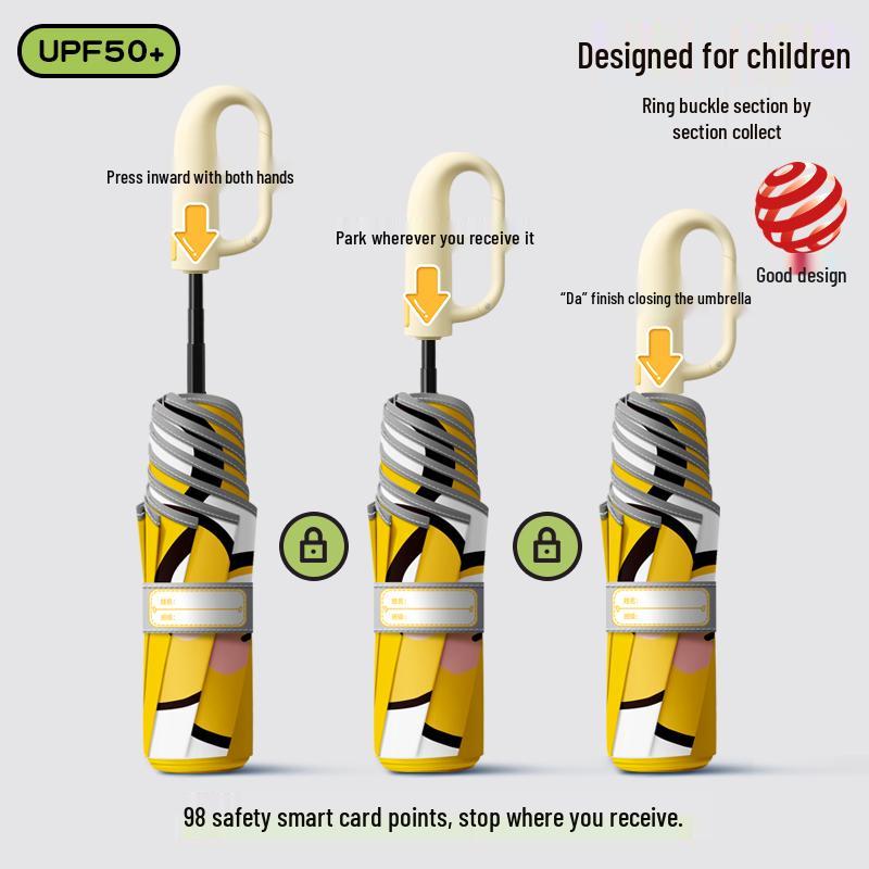 Dual-Use Automatic Folding Children's Umbrella with Ring Buckle – Sun Protection for School Boys and Girls