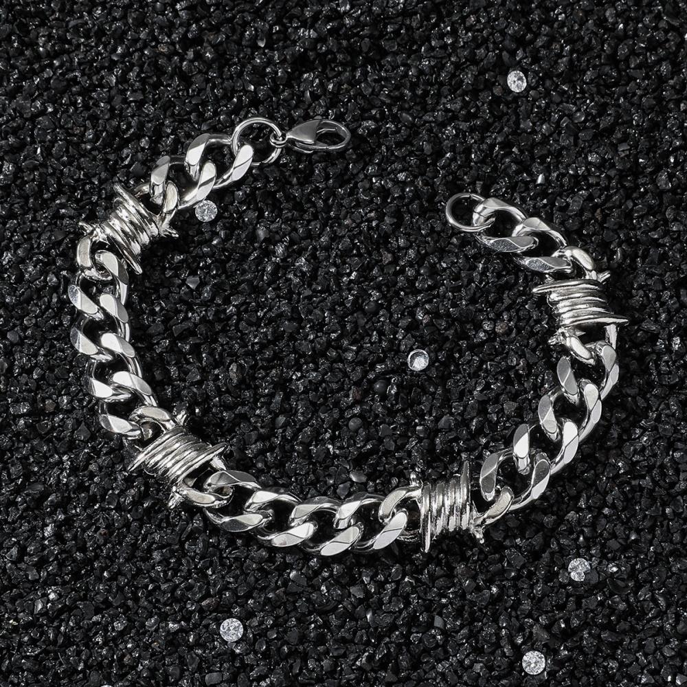 Stainless Steel Thorn Cuban Link Chains Bracelet for Men Women Barbed Wire Chain Bracelets  Adjustable Punk Emo Style Jewelry