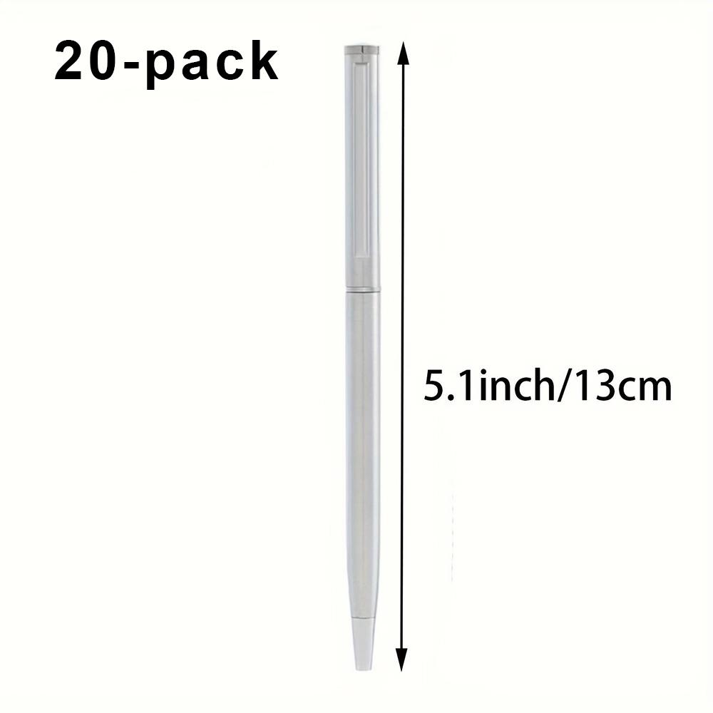 Set of 20 Elegant Silver Stainless Steel Ballpoint Pens - Durable, medium nib, twist-top design, smooth writing, perfect for off