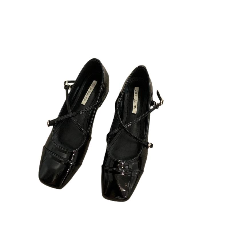Women's Thick-heeled Cross Red Mary Jane Square-toe Single Shoes New Style for Spring 2025 Flat-soled Slipper Shoes