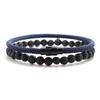 New 2Pcs Men Bracelet Set Lucky Red Thread Braslet 6mm Natural Onyx Tiger Eyes Stone Strand Braclet Pulseria Homme Beach Jewelry