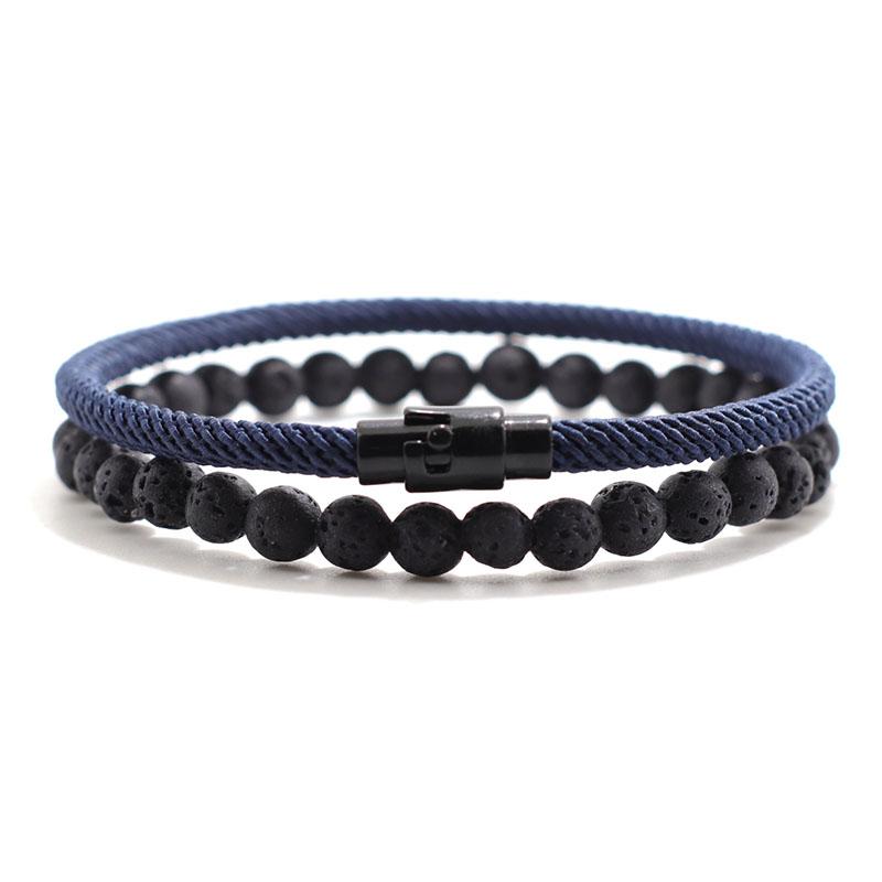 New 2Pcs Men Bracelet Set Lucky Red Thread Braslet 6mm Natural Onyx Tiger Eyes Stone Strand Braclet Pulseria Homme Beach Jewelry
