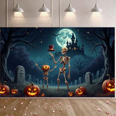 Strašidelná kulisa Kostlivé téma Strašidelná dekorace Halloweenový noční banner Plný měsíc Halloweenový banner pro strašidelnou oslavu Strašidelný
