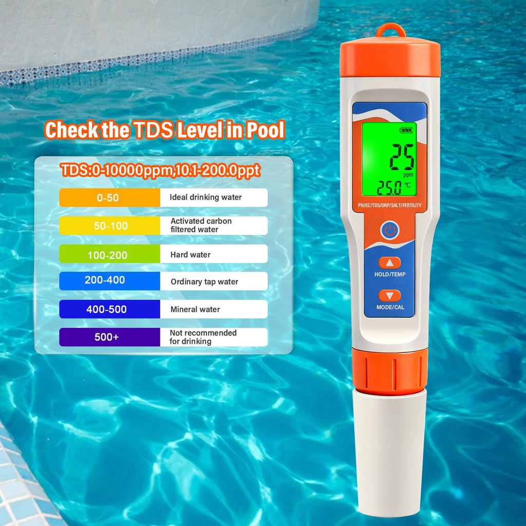 7 In 1 Digital PH EC TDS ORP Salinity Fertility Temperature Water Quality Tester Pen With ATC For Aquarium Hydroponics Spa