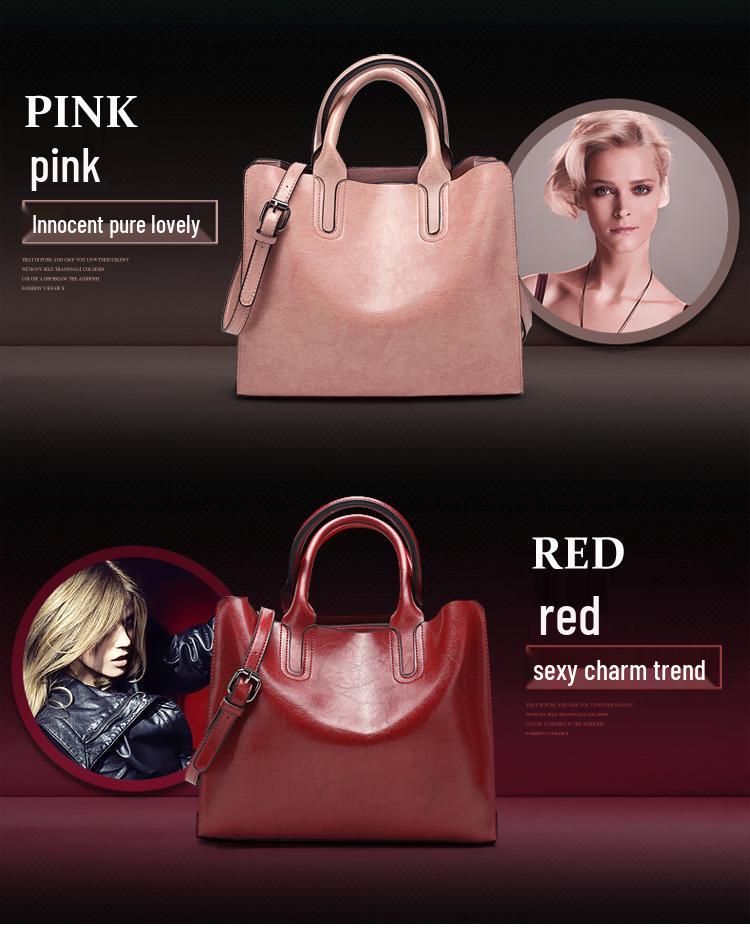 2024 New European & American Fashion Women's Oil Leather Handbag - Simple Versatile Shoulder & Crossbody Bag