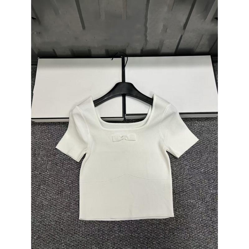 European-Style Square Neck Bow Knit Top - Women's Short Sleeve, Casual & Versatile for Spring/Summer 2026