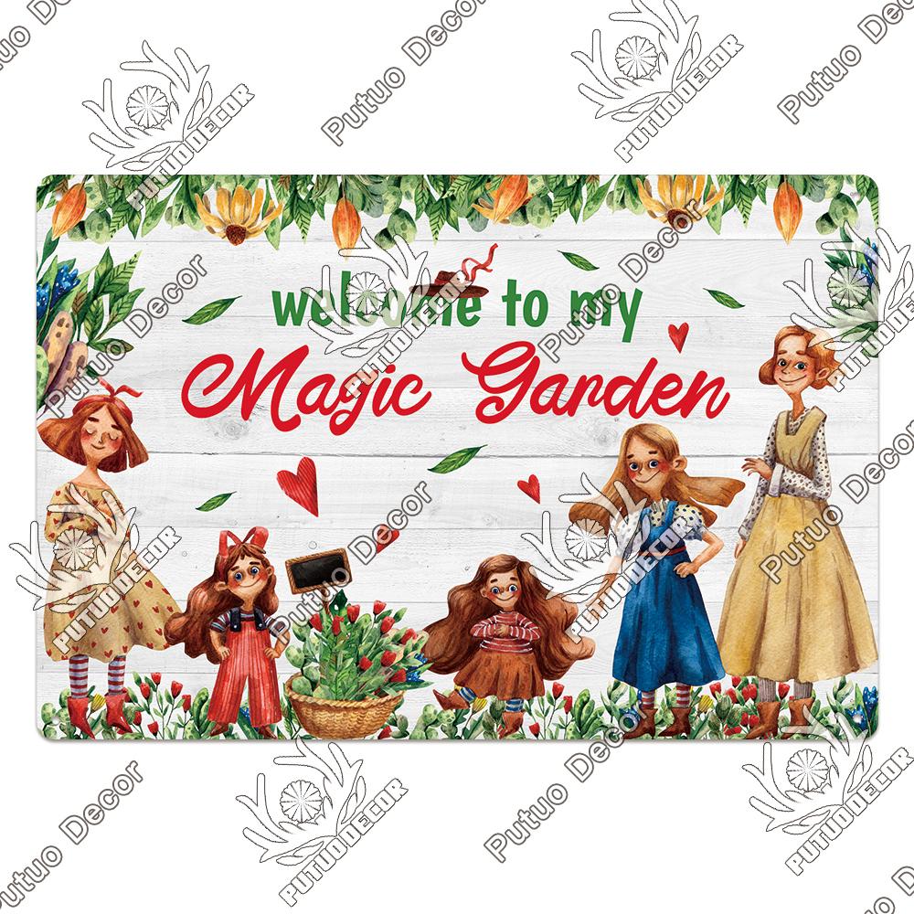 Putuo Decor Garden Vintage Tin Sign Plaques Metal Retro Posters Wall Art Decoration for Backyard Room Rustic Home Farmhouse Gift