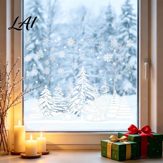 Christmas Party Glass Decorations White Winter Forest Window Static Sticker Waterproof PVC Snow Scene Wall Decals Decal Silhouette Art for