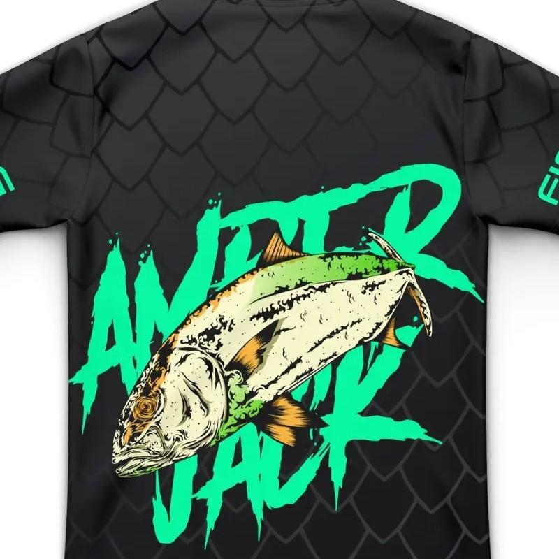 Mens Long Sleeve UV Protection T-Shirt With Fish Print Breathable Outdoor Fishing Shirt