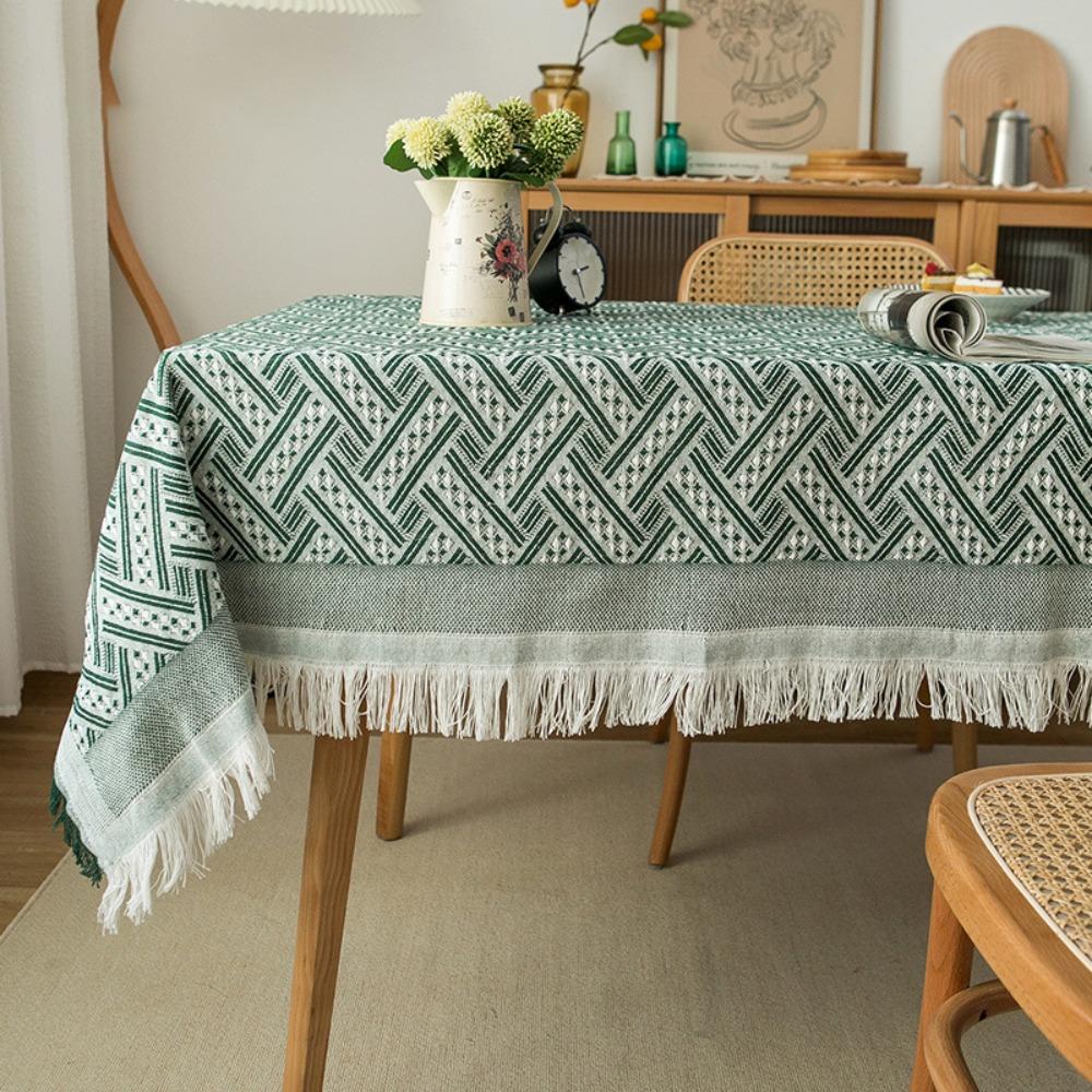 Rectangular Table Cover French Rustic Coffee Table Mat Interweaving Grid Tablecloth  Bedside Table
