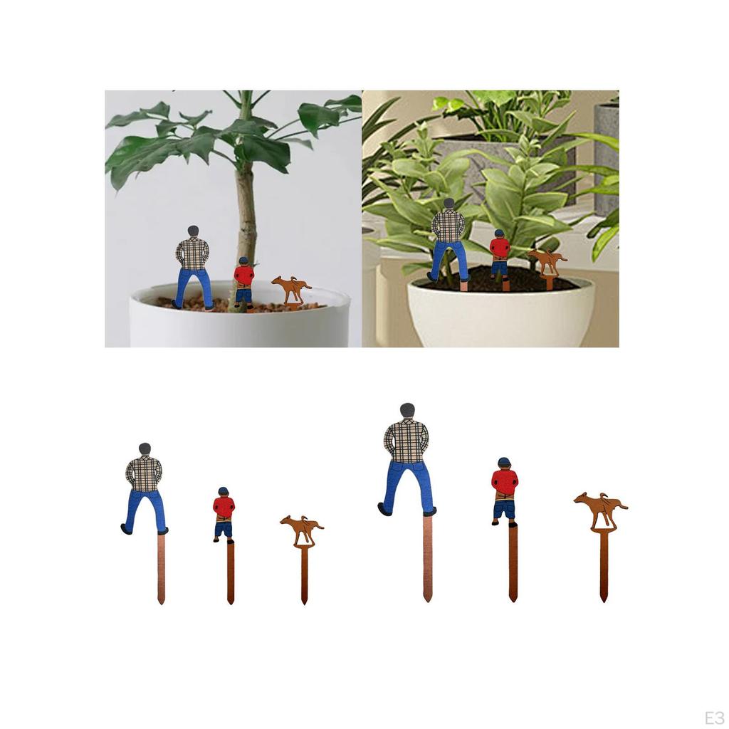3 Pieces Potted Plant Wooden Plaque Garden Decoration Dad, Son and Dog Ornament Creative Fun
