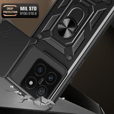 For Xiaomi 14T Case with Slide Camera Lid PC+TPU Kickstand Phone Cover