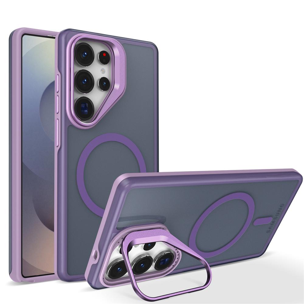 Metal Lens Stand Magnetic Magsafe Phone Case for Samsung S25 Edge S23 Plus FE S24 Ultra Quality Shockproof Wireless Charge Cover