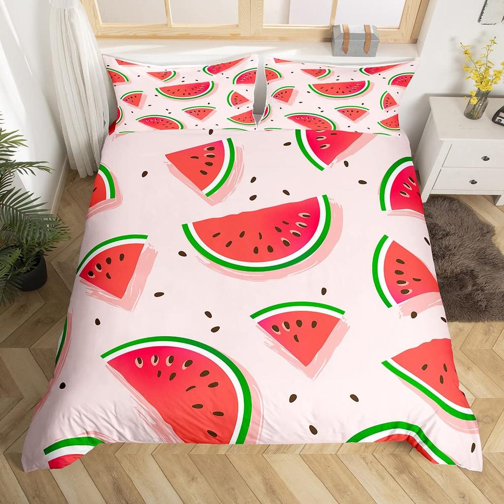 Watermelon Duvet Cover Set Kids Boys Girls Delicious Fruit Print Bedding Set Comforter Cover Cool Summer Room Decoration 3Pcs