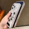 For iPhone 16 16E 15 Pro Max 14 Pro 13 12 11 Case Diamond Frame Coconut Tree Print Clear Shockproof Lens Protection Soft Silicone Phone Cover Shell