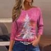 Women's Fashionable Casual Three Quarter Sleeve Christmas Printed Round Neck Top