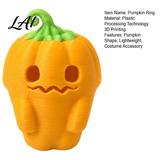 Small Pumpkin Ring, Cartoon Printed Halloween Ring 3D Plastic Costume Jewelry Finger Festive Accessory