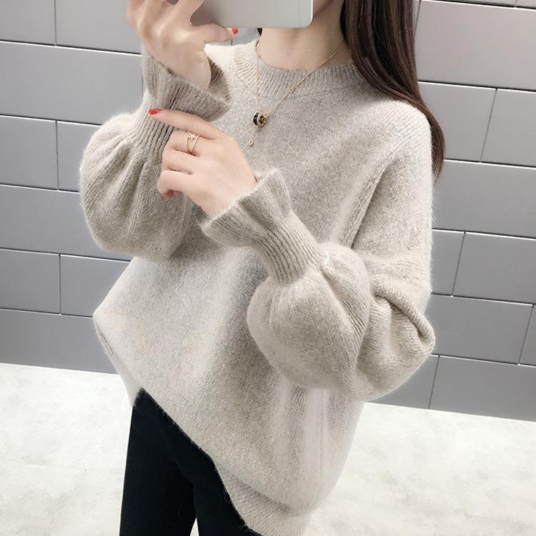 Women's Pullover Sweate RHorn Sleeve Autumn and Winte Loose Long Sleeved Knitted Sweater for Women