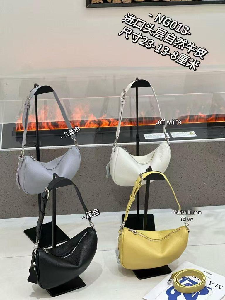 Korean Style Crescent Women's Handbag - Genuine Leather, Large Capacity, Versatile Shoulder Bag