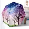 1pc night sky trees Automatic Folding Umbrella, Heavy Duty 8 Rib Iron Frame,  Suitable for Travel, Daily Use, Birthday, Decor Gift  04