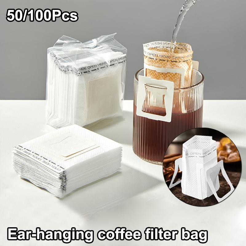 50/100Pcs Pack Disposable Hanging Ear Coffee Fliter Bag Hand Charge Eco-Friendly Paper Bag Espresso Coffee Accessories Tea Tool