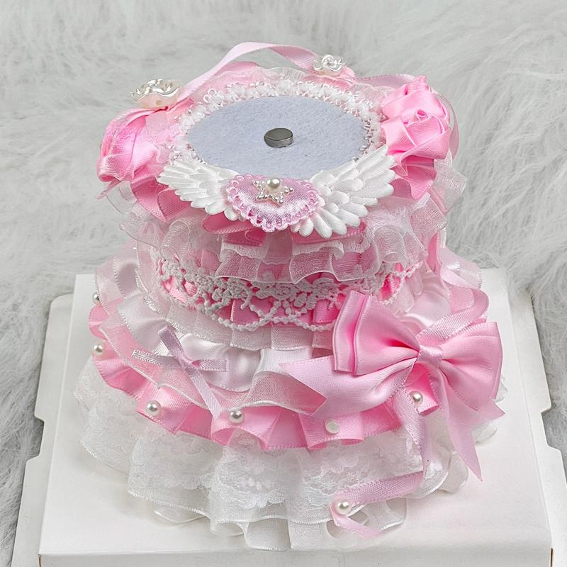 Cute Double-layer Small Cake Ornaments for Anime Badges Handmade Lace Birthday Cake Badge Holder Creative 58mm Badges Decor New