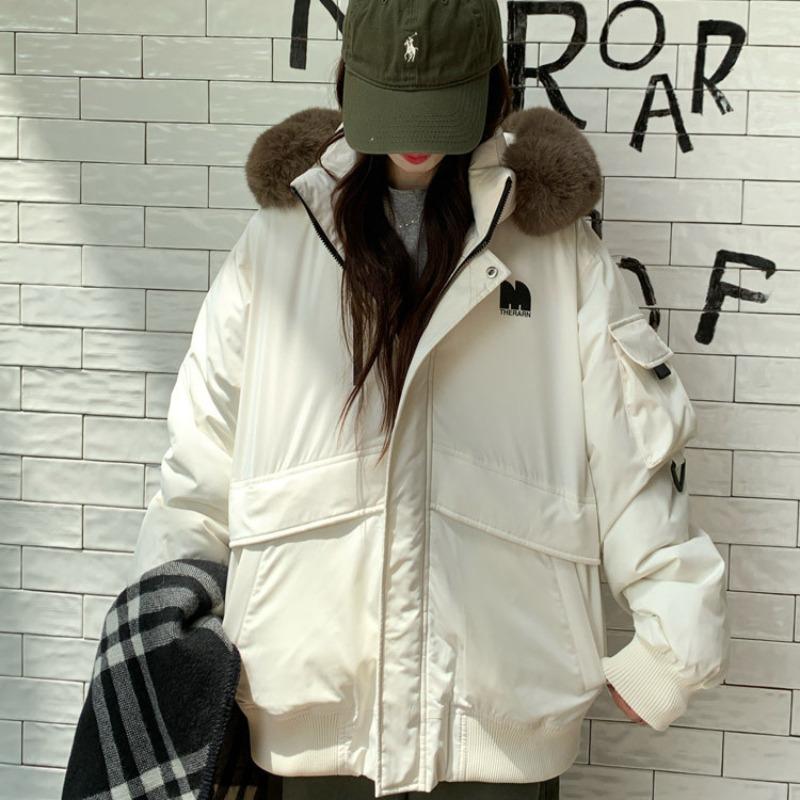 Real Shot New Temperament Large Size Women's Clothing Big Fur Collar Tooling Pie Overcome Loose Girlfriends Fashion Cotton Clothes Jacket