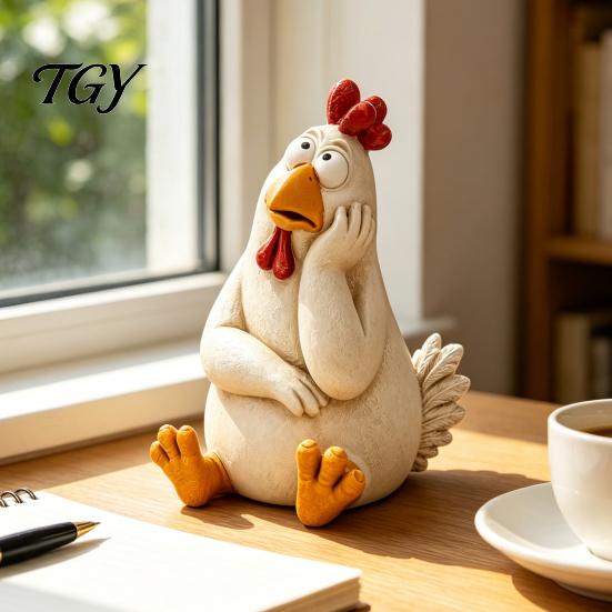 Durable Resin Garden Decor Funny Chicken Statue, Figurine, Farmhouse Outdoor Yard Statue Figures for Balcony Flowerpot, Lawn, Decoration