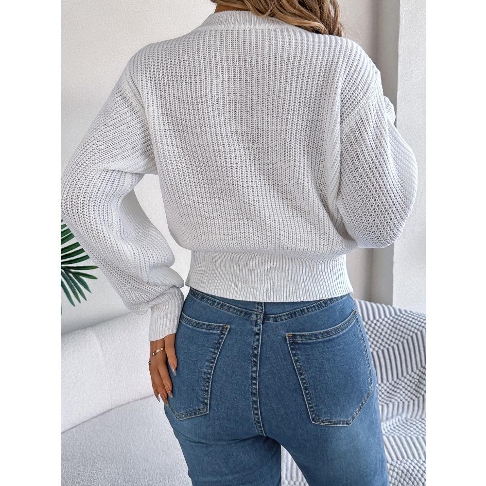 Women's Oversized Relaxed-Fit Solid-Colour Cable-Knit Long-Sleeved Tapered-Waist Pullover Sweater for Autumn/Winter Women's Knitted Sweater