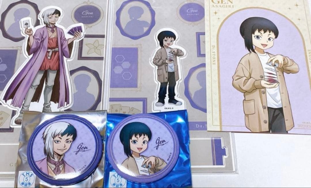 

[USED] Dr. STONE Asagiri Gen Acrylic Stand Can Badge Bonus Illustration Card