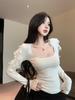 Autumn/Winter Sexy 3D Embroidered Lace U-Neck Slimming Base Layer T-Shirt