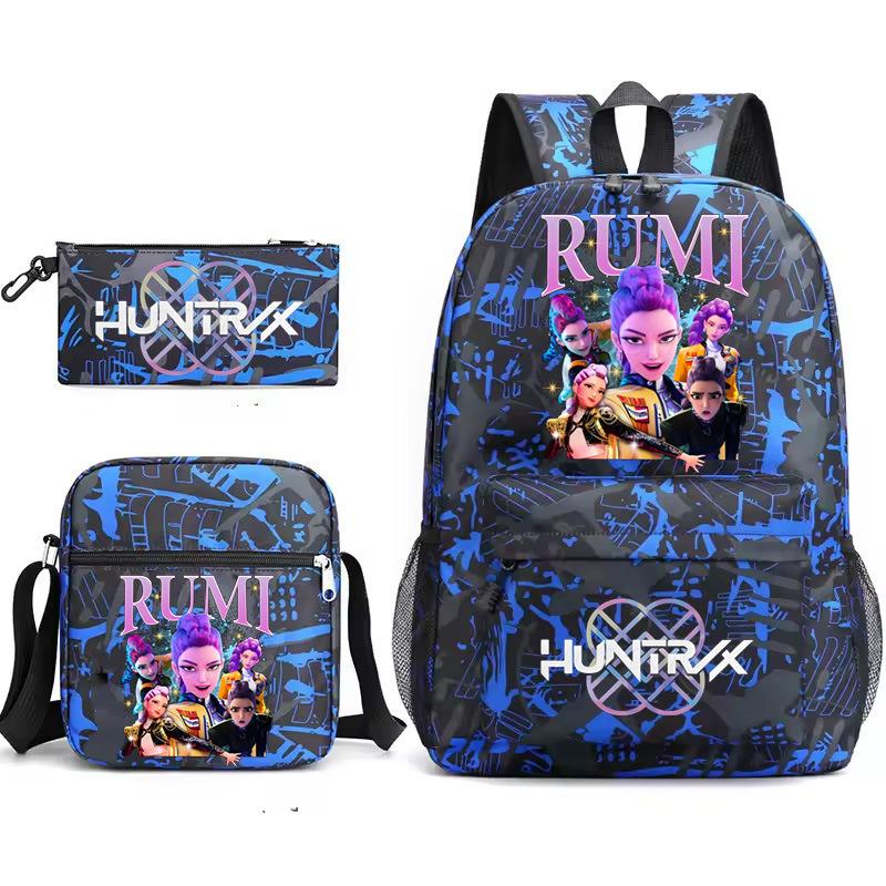 Large Capacity Schoolbag with Shoulder Strap; Student Three-piece Pencil Case Set