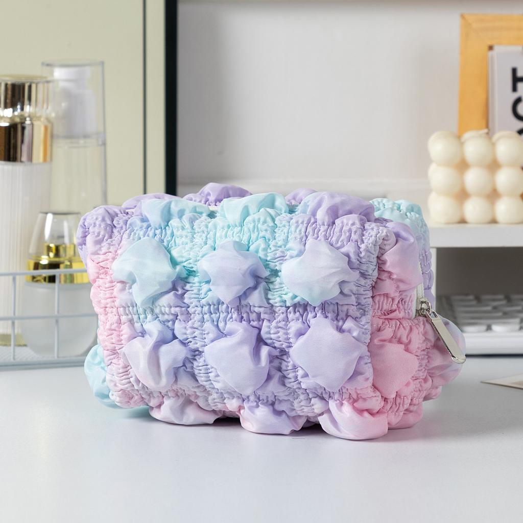 New Bubble Plaid Makeup Pouch Cute Cosmetic Bag Organizer for Women Handheld Clutch Portable Waterproof Travel Toiletry Bag